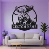 Insegna in Metallo Personalizzata con Alce e LED | Arte Murale Faunistica Personalizzata | Decorazione Rustica per Cabin e Regalo per Amanti della Natura