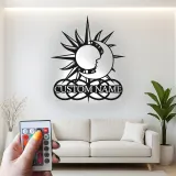 Cartel de metal personalizado con luz LED de sol y luna regalo celestial personalizado decoración de dormitorio o salón
