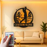 Insegna personalizzata con nome da golf | Decorazione murale LED in metallo per ufficio e man cave | Regalo personalizzato per golfista | Arredo per interni ed esterni