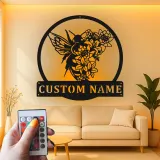 Custom Hummingbird and Flowers Led Light Metal Wall Art Personalized Nature Lover Gift Garden Room Decor
