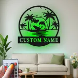 Décoration murale en métal personnalisée avec scène océanique et rétroéclairage LED - Cadeau pour amoureux de la plage, décor tropical pour le salon