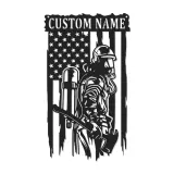 Cartel LED de bombero personalizado | Arte mural de bandera americana | Regalo personalizado para bombero | Decoración de héroe en la pared
