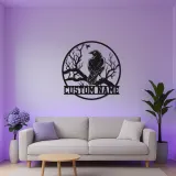Cartel de Metal Silueta de Cuervo | Arte Mural LED Personalizado con Nombre | Decoración Gótica para Hogar y Oficina