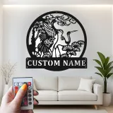 Custom Crane and Pine Led Light Metal Wall Art Personalized Nature Lover Gift Living Room or Garden Decor