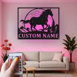 Custom Horse Metal Sign | Personalized Equestrian LED Art | Barn Decor & Ranch Signage | Horse Lover Gift