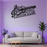 Personalized Guitar Metal Sign with LED | Custom Music Notes Wall Art | Musician Name Plate for Studio Decor