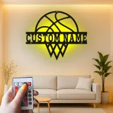 Cartel de metal personalizado de aro de baloncesto con luz LED, regalo deportivo personalizado para atletas, decoración para sala de juegos 1