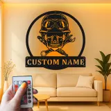 Panneau Mécanicien Crâne Personnalisé | Décoration Murale en Métal Rétroéclairée pour Garage | Décor de Atelier Personnalisé | Cadeau Réparation Auto