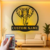 Cartel de metal LED de elefante personalizado, regalo de vida salvaje, decoración de sala de estar safari