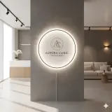 Custom Round LED Neon Sign | Solid White Acrylic Business Logo Display | Salon Spa Decor | Office Studio Signage