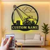Personalisierte LED-Metall-Wandkunst mit Bagger – Geschenk für Bauprofis, Garage oder Werkstatt