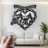 Insegna LED Personalizzata con Moto | Arte Murale in Metallo per Coppia Biker | Silhouette di Cruiser Illuminata | Regalo per Decorazione Garage