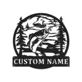 Insegna in metallo personalizzata per pesca con luce LED | Insegna con nome del pescatore | Decorazione per casa al lago e baita