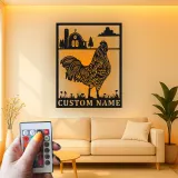 Décoration murale en métal personnalisée avec lumière LED de poulet fermier