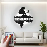 Panneau de sirène personnalisé | Lumière LED personnalisée | Décoration murale en métal pour chambre de fille | Décor de nursery nautique