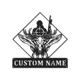 Enseigne LED personnalisée chasseur et crâne de cerf | Décoration murale en métal sur mesure pour chalet | Cadeau de chasse pour homme