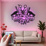 Personalized Hair Stylist Sign | Custom LED Metal Wall Art for Salon Decor | Beauty Studio Nameplate