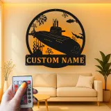 Insegna in metallo LED sottomarino | Regalo personalizzato per veterano della Marina | Decorazione nautica personalizzata per man cave o ufficio