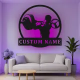 Custom Weightlifter Led Light Metal Wall Art Gym Enthusiast Gift Fitness Room Personalized Decor