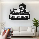 Décoration murale en métal personnalisée avec bulldozer rétroéclairé - Cadeau personnalisé pour passionné de construction - Décor de garage ou de bureau