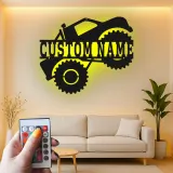 Insegna LED Monster Truck Personalizzata | Arte in Metallo Personalizzata | Decorazione Stanza dei Ragazzi e Regalo Fuoristrada | Targa Illuminata