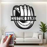 Insegna in metallo personalizzata con luce LED per guanto da baseball - Regalo personalizzato per appassionati di baseball e decorazione per stanze sportive
