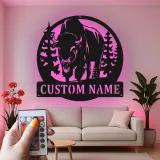 Décoration murale en métal LED personnalisée Bison Cadeau faunique pour les amoureux de la nature Décor de chalet rustique