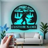 Custom Bigfoot Forest Led Light Metal Wall Art Unique Gift for Outdoor Enthusiasts Cabin or Man Cave Decor
