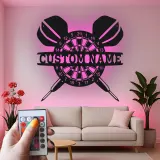 Cartel de metal personalizado con luz LED de diana, regalo personalizado para entusiastas de los dardos, decoración para sala de juegos
