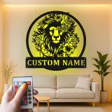 Cartel de león personalizado de metal | Arte mural LED personalizado para salón y hogar | Regalo de decoración de vida salvaje boho