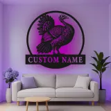 Décoration murale en métal LED personnalisée avec dinde - Cadeau pour chasseurs, décoration de ferme rustique