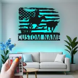 Cartel de metal personalizado con luz LED de vaquero rodeo, regalo western para él, decoración rústica de rancho