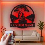 Cartel de metal personalizado de Buda meditando con luz LED regalo zen para entusiastas del yoga decoración tranquila del hogar