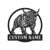Décoration murale en métal Highland Cow | Plaque prénom personnalisée rétroéclairée LED | Déco rustique maison de campagne et ranch pour la maison ou l’entreprise