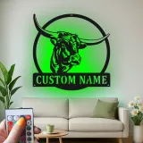 Décoration murale en métal personnalisée avec longhorn et rétroéclairage LED - Cadeau pour rancher, décoration de style western pour la maison