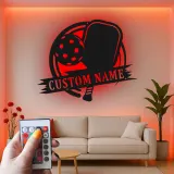 Personalized Pickleball LED Sign | Custom Name Metal Wall Art | Game Room Decor for Player | Sports Club Light