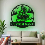 Custom Snowmobile Rider LED Metal Wall Art | Personalized Winter Sport Decor | Snowmobiling Gift for Riders | Cabin Wall Accent Sign