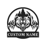Personalisierte LED-beleuchtete Metall-Wandkunst mit Bären - Rustikales Geschenk für Tierliebhaber