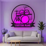 Custom Drum Set Led Light Metal Wall Art Personalized Musician Gift Studio or Music Room Decor 3