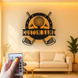 Enseigne prénom de golf personnalisée avec LED | Décoration murale en métal sur mesure | Cadeau golfeur pour lui | Déco man cave et bureau
