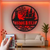 Personalisierte Nautische LED-Wandkunst | Individuelles Schiffs- und Kompass-Metallschild | Vintage Küstendekor für Zuhause oder Büro
