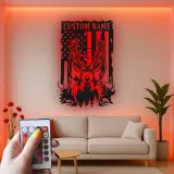 Cartel de metal personalizado con ciervo y bandera americana con luz LED, regalo para cazadores, decoración rústica para cabañas