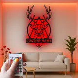 Cartel de metal LED personalizado de ciervo geométrico, regalo personalizado para amantes de la naturaleza, decoración rústica para salón
