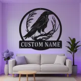 Personalisierte LED-Raben-Schild | Individuelle Gothic-Vogel-Metall-Wandkunst | Geschenk für Naturfreunde für Zuhause oder Büro