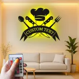 Décoration murale en métal personnalisée Chapeau de Chef et Ustensiles avec rétroéclairage LED