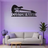 Letrero LED de guitarra personalizado | Decoración mural de metal personalizada para sala de música | Decoración retroiluminada con nombre para músico y regalo para guitarrista