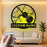 Insegna in metallo LED a forma di violino personalizzata, regalo per musicisti, decorazione per stanza musicale per amanti del violino