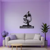 Arte mural LED de microscopio | Cartel de metal personalizado para decoración de laboratorio | Regalo científico personalizado para biólogos o clínicas