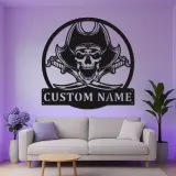 Panneau LED Crâne de Pirate | Art Mural Métallique Personnalisé | Décor Squelette Nautique Personnalisé pour Salle de Jeu & Bar