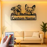 Cartel de metal LED personalizado de Bulldog y Bulldog Francés, regalo para amantes de los perros, decoración para la sala de estar